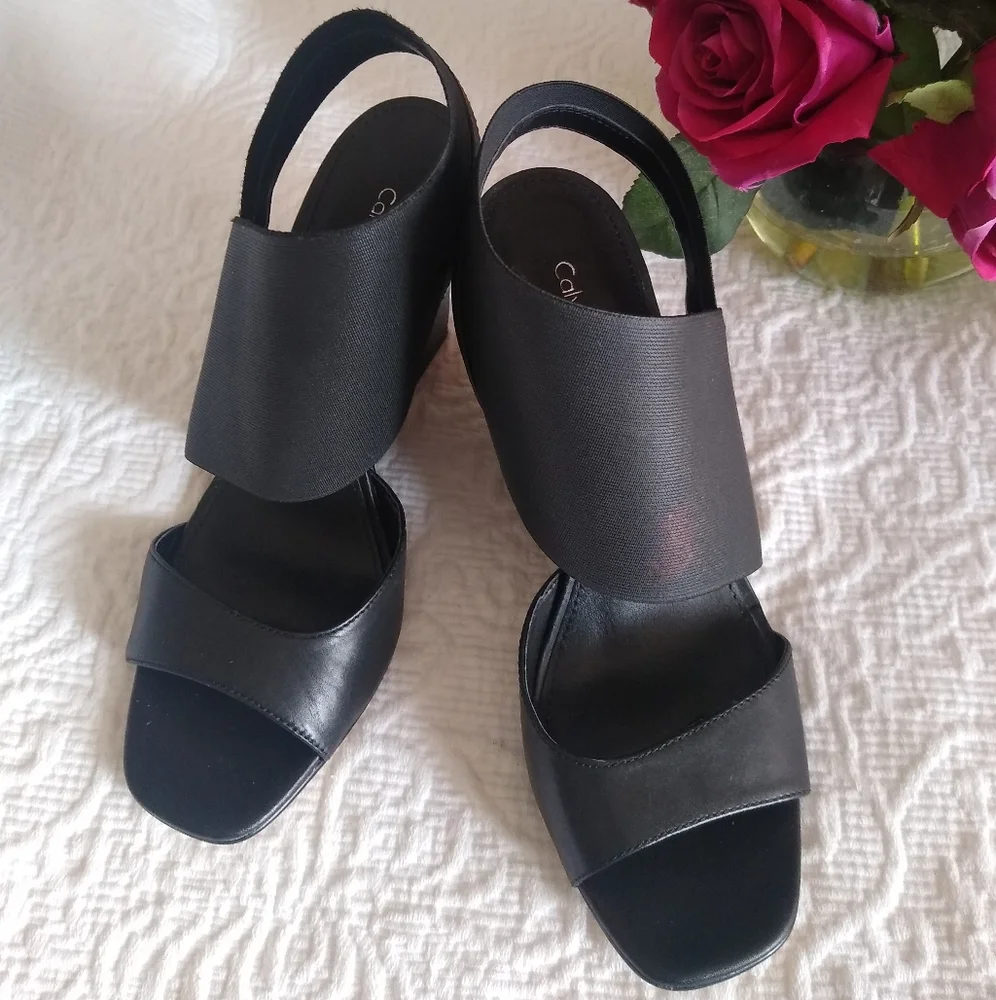 Kyla Leather Elastic Wedge Sandals - Picture 2 of 7